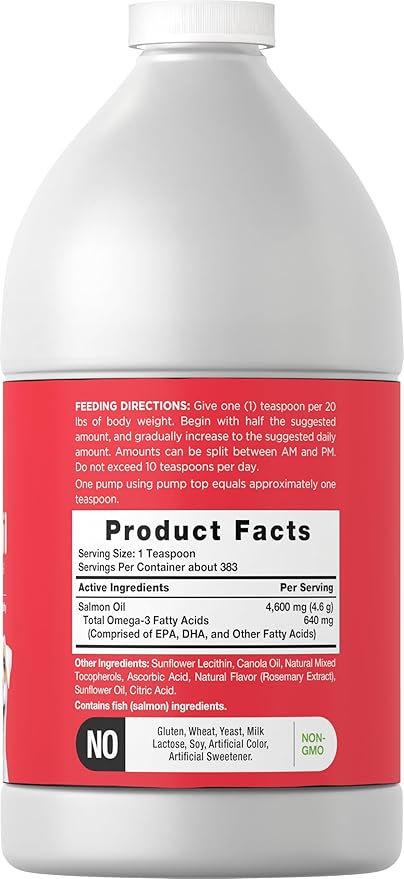 Horbaach Norwegian Salmon Oil for Dogs (64oz) | Supports Healthy Skin and Coat | with Omega 3, EPA & DHA | Liquid Pet Supplement | Non-GMO, Gluten Free
