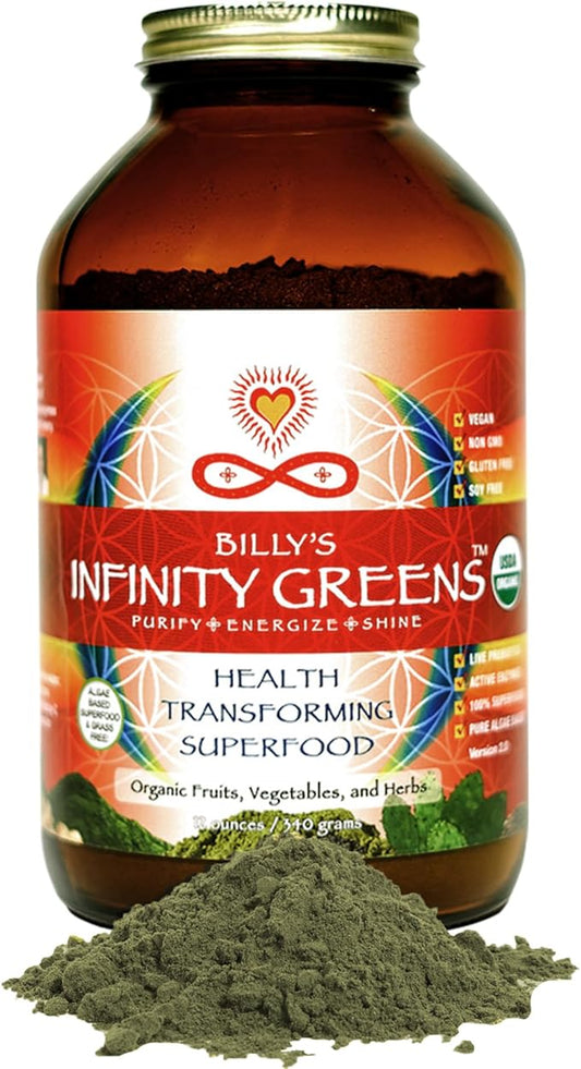 Superfood Powder, Blue Green Algae Based Green Juice Powder with 28 Organic Superfoods, No Fillers or Grasses, Energy & Longevity, Low Temp Dehydrated Greens (34 Servings)