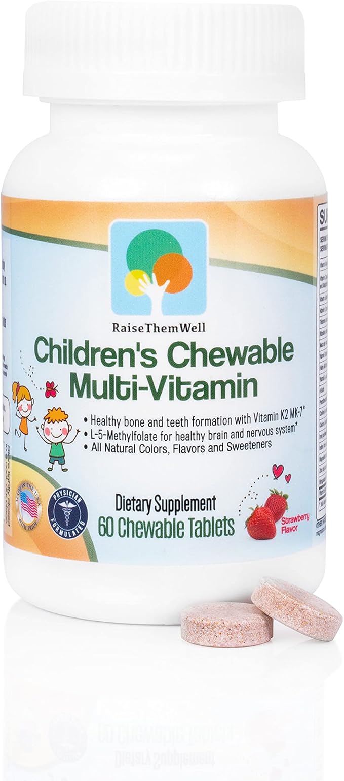Tasty Chewable Kids Multivitamin, All-Natural Colors, Flavors & Sweeteners, Daily Essential Vitamins for Children, Easy-to-Chew Vitamins, Strawberry