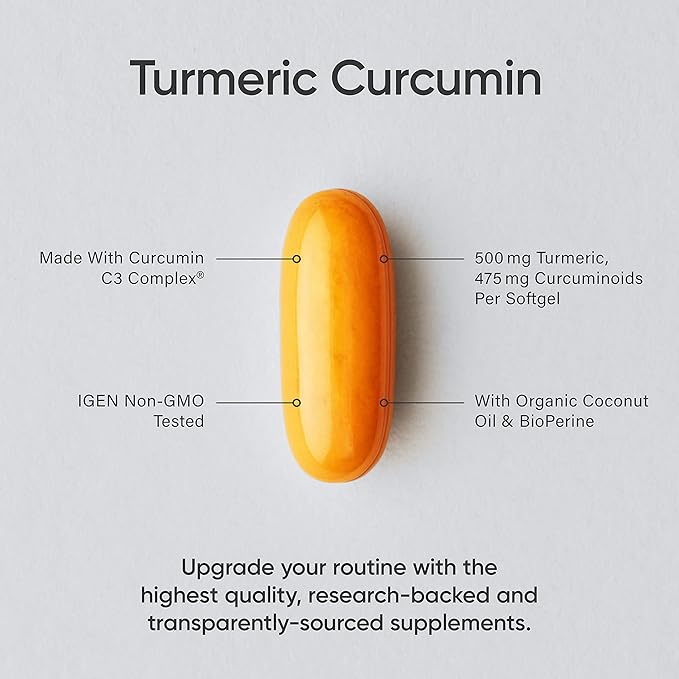 Sports Research Turmeric Curcumin C3 Complex - Softgels with Bioperine Black Pepper Extract & Organic Coconut Oil, Standardized 95% Curcuminoids - Non-GMO Verified & Gluten Free - 500mg, 120 Count