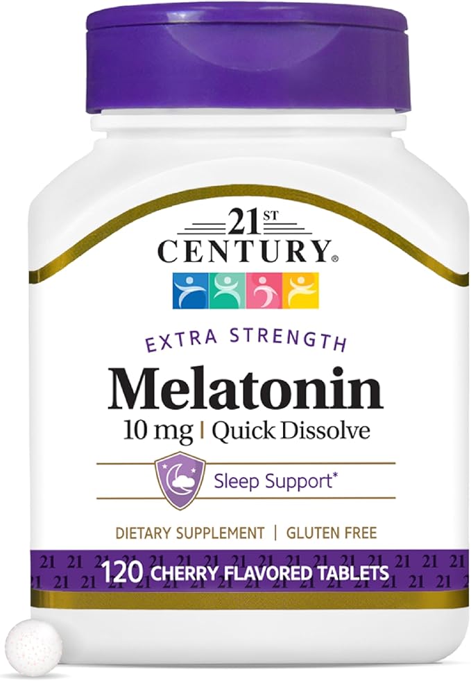 21st Century, Melatonin Quick Dissolve Tablets 10 mg, White, Cherry, 120 Count