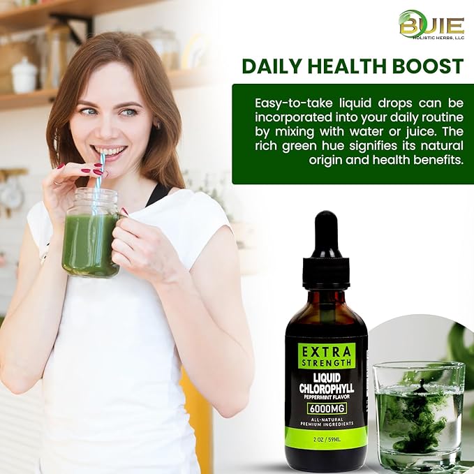 BUIE Liquid Chlorophyll Drops 6000mg | Peppermint Flavor | Vegan Supplement | Supports Immune System, Improves Cellular Energy | Extra Strength | 2 oz / 59ml