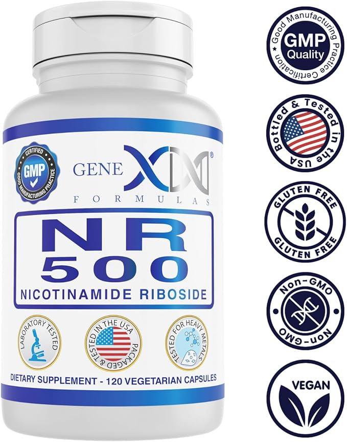 Genex Formulas NR Nicotinamide Riboside 500mg/Serving (120 Capsules) NAD+ Precursor for Healthy Aging - GMP-Certified, Non-GMO, Gluten-Free, Vegetarian (1 Pack)