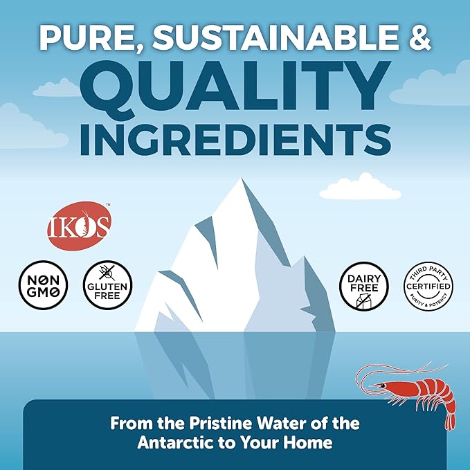 Antarctic Krill Oil 1250 mg, Omega 3 EPA DHA and Astaxanthin, Joint Support and Brain Supplement with Antioxidant Properties, No Fishy Aftertaste (6 Pack)