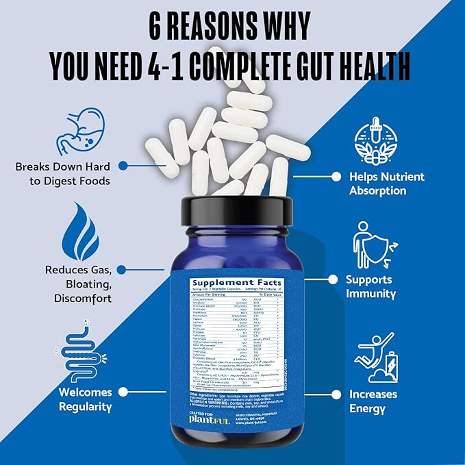 4-in-1 Pre Post Probiotics & Digestive Enzymes - Complete Gut Health & Digestive Support for Women & Men - Prebiotic Probiotic & Postbiotic Gas & Bloating Relief – 60 Non GMO Capsules