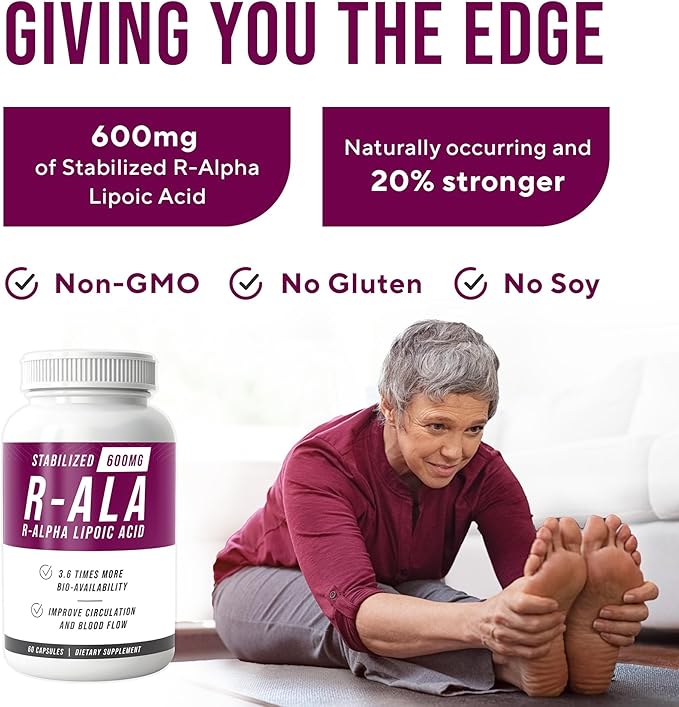 NERVE RENEW R-ALA Stabilized R Alpha Lipoic Acid 600mg Nerve Support Supplement 3 Pack