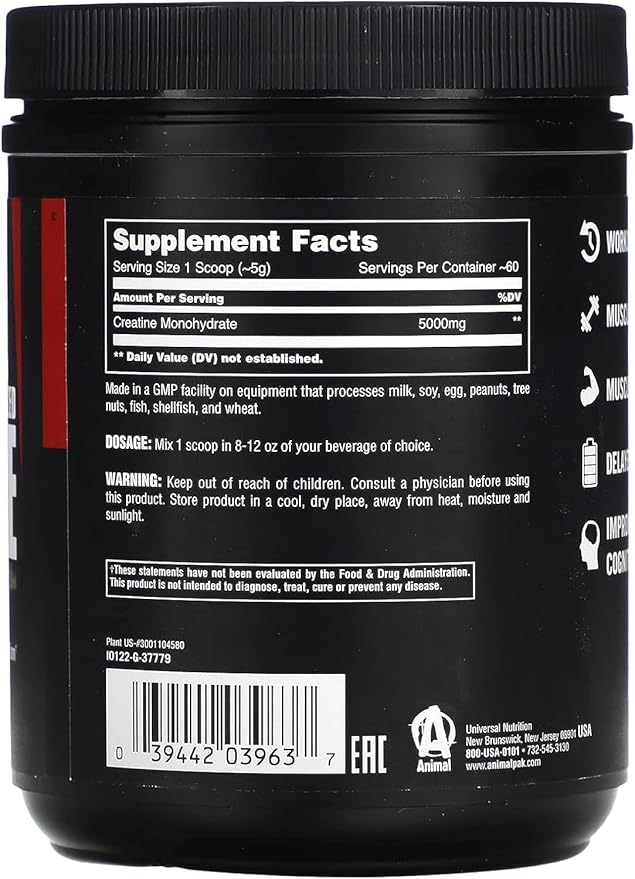 Animal Micronized Creatine, Monohydrate Powder, Unflavored, 10.58 oz (300 g)