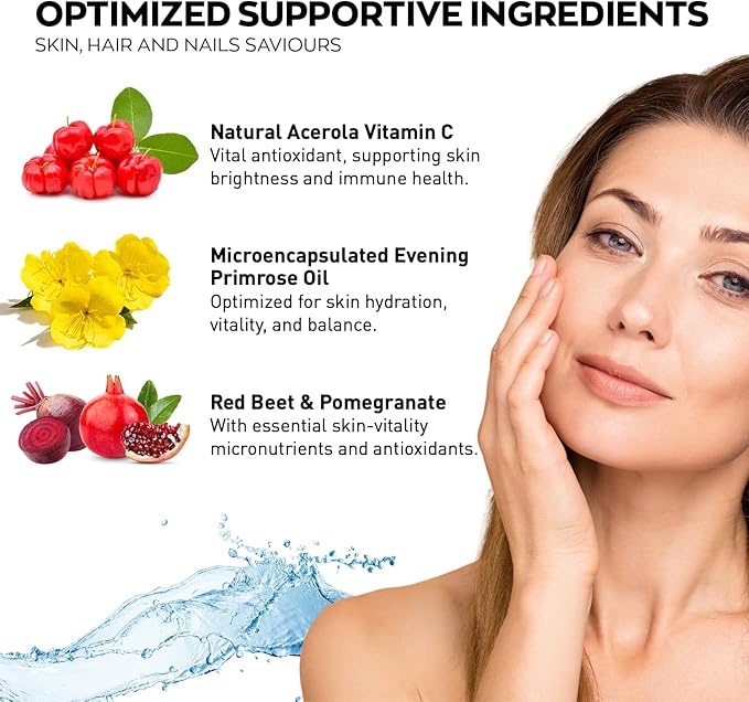 Marine Collagen Supplement Powder - Type I Hydrolyzed Marine Collagen Peptides, Protein, Biotin, Hyaluronic Acid, Vitamin C, Vital Antioxidants, Skin Supplements for Women - Pomegranate 9.7oz