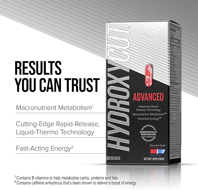 Hydroxycut Advanced - 60 Rapid-Release Liquid Capsules - Thermogenic Calorie Burn, Maximize Energy - for Women & Men