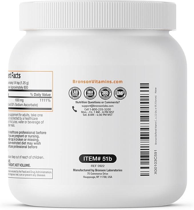 Buffered Vitamin C Powder Ascorbic Acid Buffered with Sodium Ascorbate Soluble Fine Crystals – Promotes Healthy Immune System and Cell Protection – Powerful Antioxidant - 1 Kilogram (2.2 Lbs)