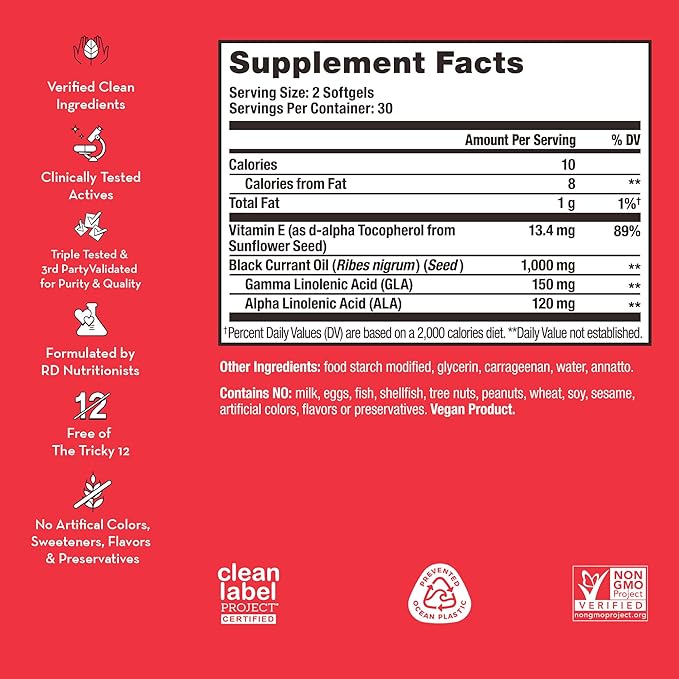 HUM Red Carpet - Skin & Hair Supplement - Black Currant Seed Oil for Glowing Skin & Strong Thicker Hair with Vitamin E & Omegas 3/6 - Hair Growth Vitamins for Women (60-Count)