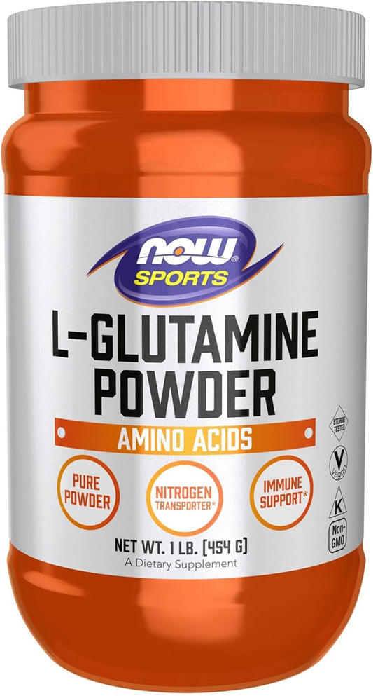NOW Foods Sports Nutrition, L-Glutamine Pure Powder, Nitrogen Transporter*, Amino Acid, 1-Pound