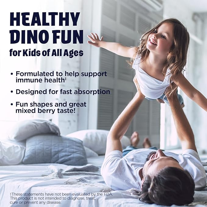 KAL Kids Zinc Elderberry Dinosaurs, Immune Support Supplement* for Children w/ Sambucus Elderberry, Fast Dissolving Mixed Berry ActivMelts, Fun, Tasty Dino Shapes, Vegan, 90 Servings, 90 Micro Tablets