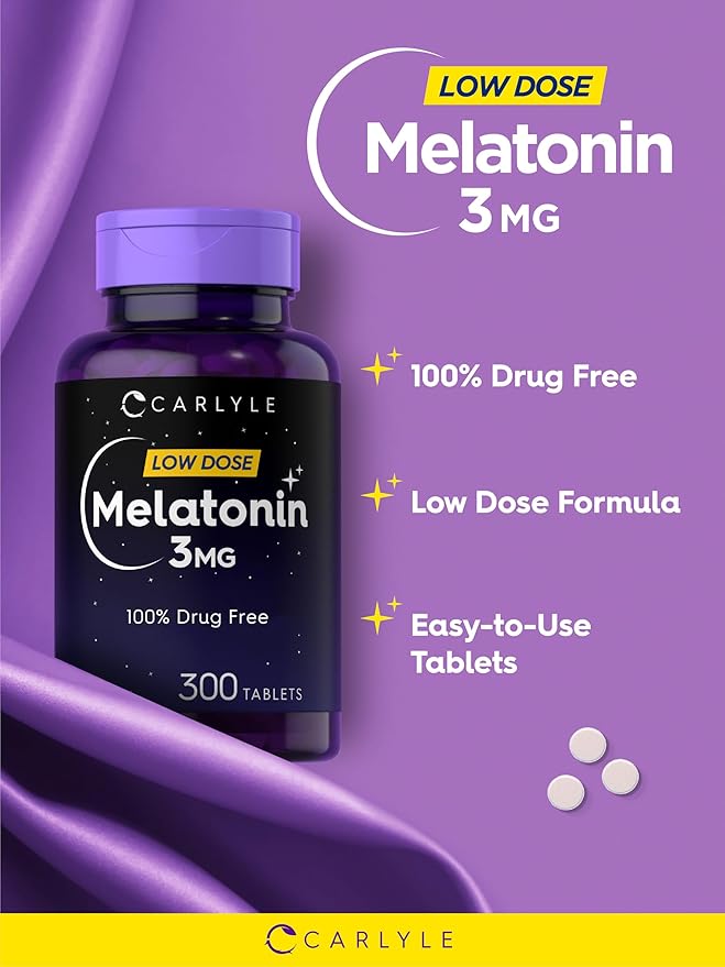 Carlyle Melatonin 3mg | 300 Tablets | Low Dose | Drug Free | Vegetarian, Non-GMO, Gluten Free