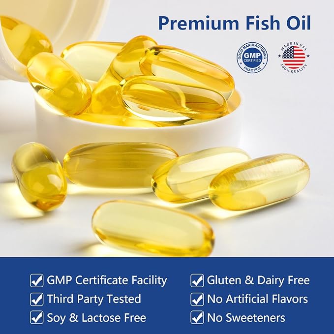 Omega 3 Fish Oil 1000mg Softgels, Omega 3 Fatty Acid Supplement with EPA and DHA, Fish Oil Omega 3 Supplements for Heart, Brain, Joints, Eye Health, 100 Count