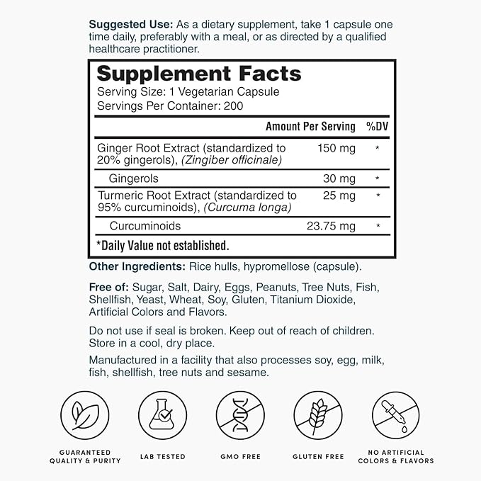Nature's Lab Ginger Supreme - Ginger Extract, Turmeric Extract - 200 Ct