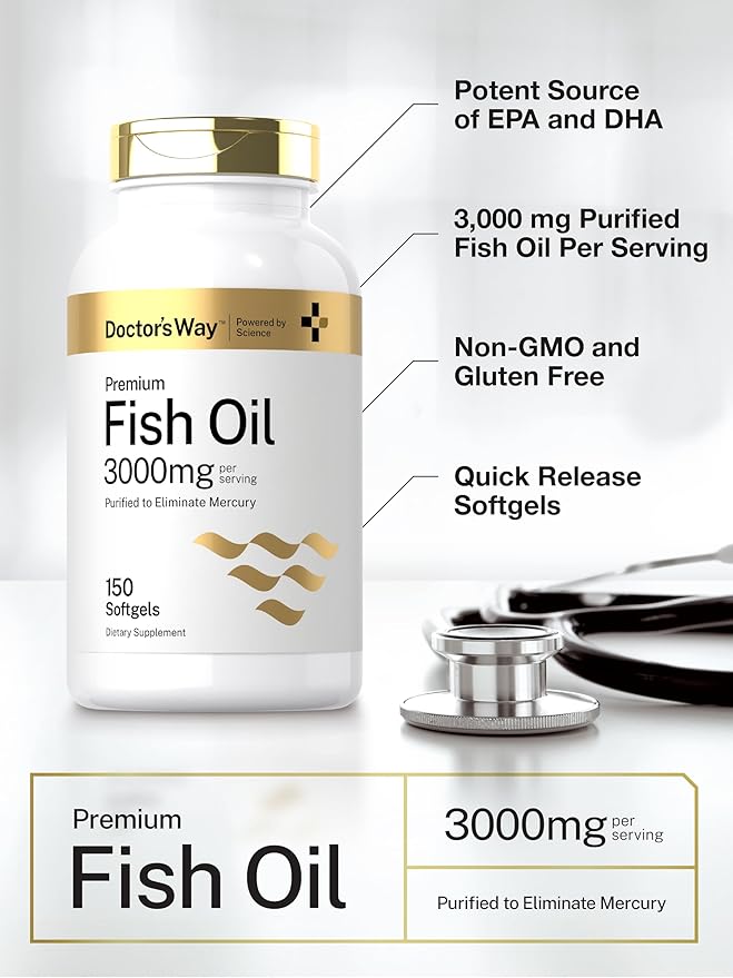 Doctor's Way Fish Oil 3000mg | 150 Softgels | Omega 3 Supplement | EPA and DHA Pills | Non-GMO, Gluten Free