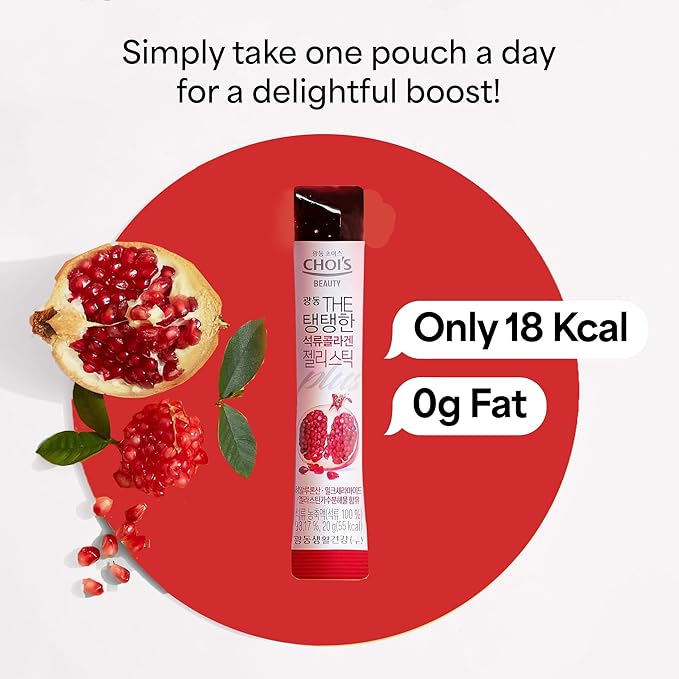 Pomegranate Korean Collagen Peptides Jelly Stick | Marine Collagen w/Hyaluronic Acid for Hair, Skin, Nails, Beauty, Joints & Immune Support for Men & Women - Convenient Daily Sticks 10 Pack