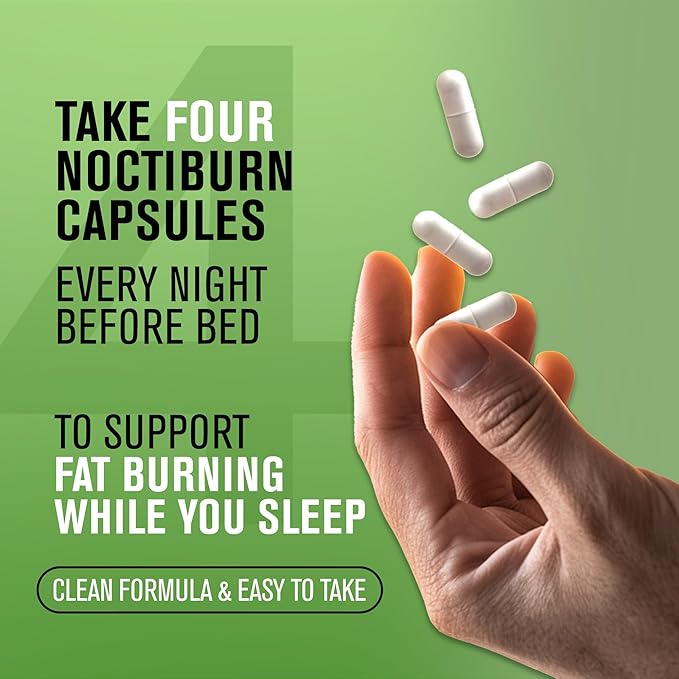 NaturalSlim Night Time Fat Burner for Women & Men - Noctiburn Overnight Fat Burning Supplements with Essentials Amino Acid for Night Burn Metabolism Support - 120 Vegetable Capsules
