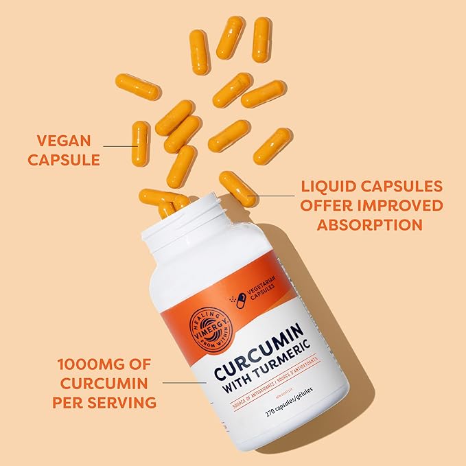 Vimergy Curcumin with Turmeric Capsules – Promotes Bone Health & Mobility* – Supports Memory & Brain Function* – Kosher, Vegan & Gluten-Free – (270 ct.)
