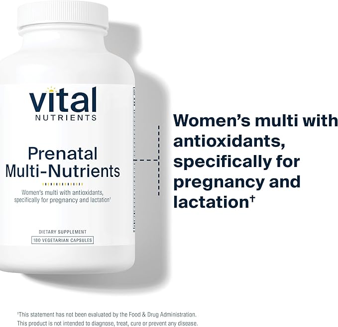 Vital Nutrients PreNatal Multi-Nutrients | Women's Prenatal Multivitamin/Mineral Formula with Potent Antioxidants | Vegetarian | Gluten, Dairy, Soy Free | Non-GMO | 180 Capsules