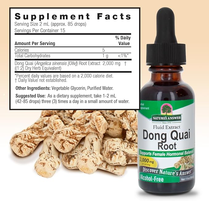 Nature's Answer Dong Quai Womens Support Supplement - Female Hormonal Support, Female Wellness Supplement, Liquid Extract, Alcohol Free, Gluten Free, Kosher - 1 oz