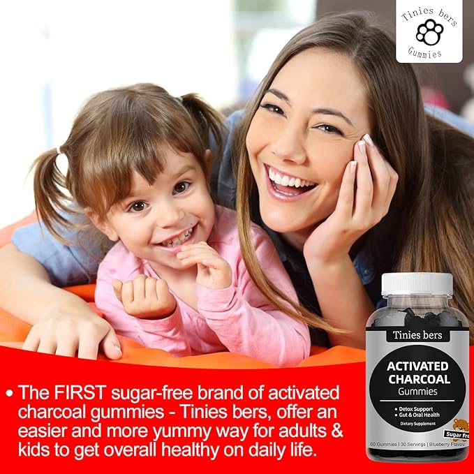 Activated Charcoal Gummies Sugar Free, 400mg Charcoal Supplements from Coconut, Quicker to Cleanse, Detox, Gas Relief, Gut & Oral Health for Adults & Kids, Gluten Free, Non GMO, Vegan, Pectin, 60
