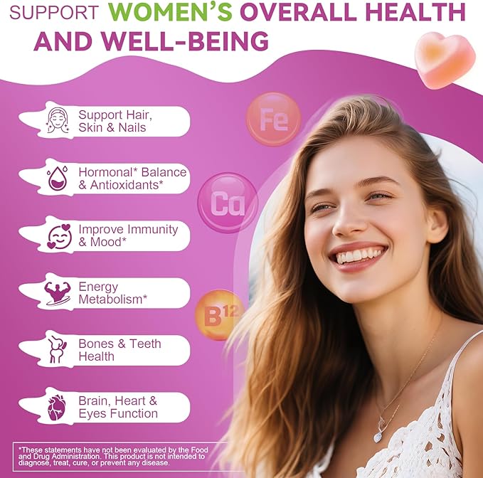 Sugar Free Multivitamin for Women 14+ with Iron, Mixed Flavors Womens Multivitamin Gummies w/ Alpha Lipoic Acid, D3 K2, B12, B6, for Daily Nutritional Support| Immune Support| Skin Health, 60 Cts