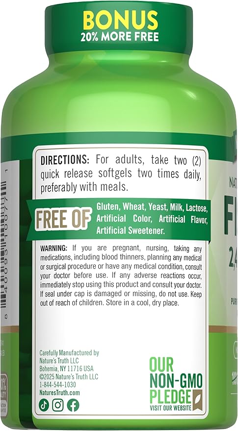 Nature's Truth Fish Oil 2400mg | 120 Quick Release Softgels | 720 mg Omega 3 | Burpless Lemon Flavor Pills | Non-GMO & Gluten Free Supplement