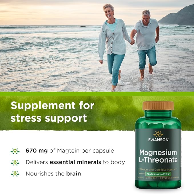 Swanson Magnesium L-Threonate - Mineral Supplement Promoting Nervous System Health - May Support Cognitive Health, Learning & Memory - (90 Veggie Capsules)
