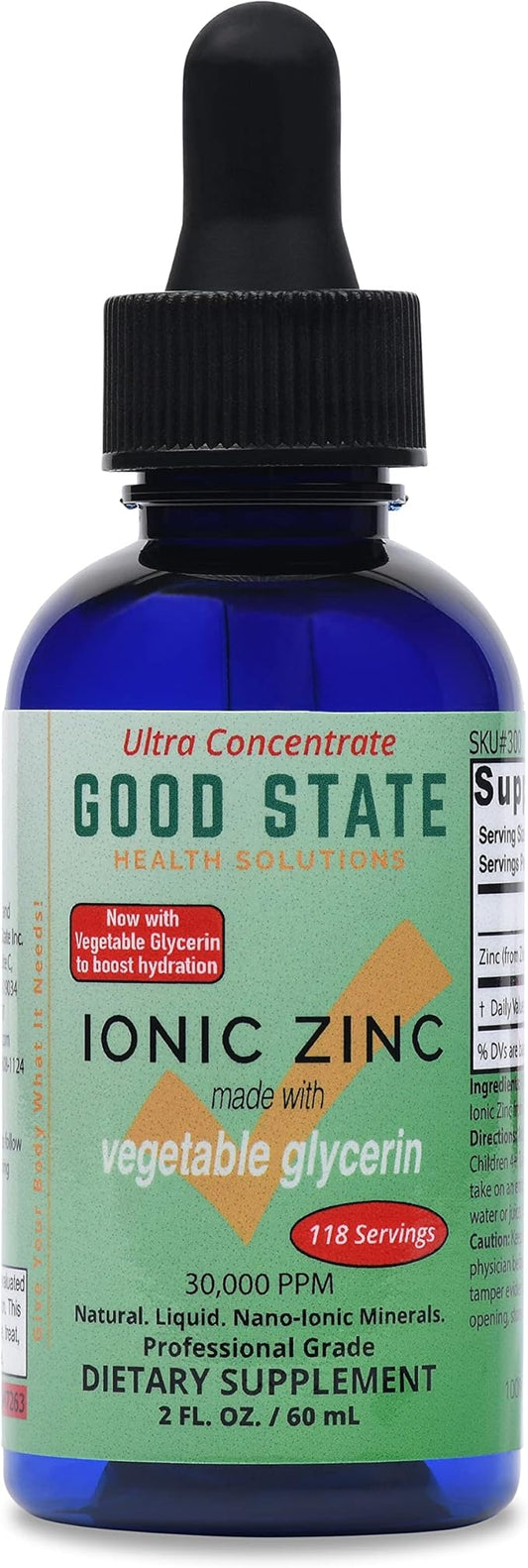 Good State Liquid Ionic Zinc Concentrate Made with Vegetable Glycerin | 15 mg per Serving | 118 Servings | Immune Support | Vegan Friendly