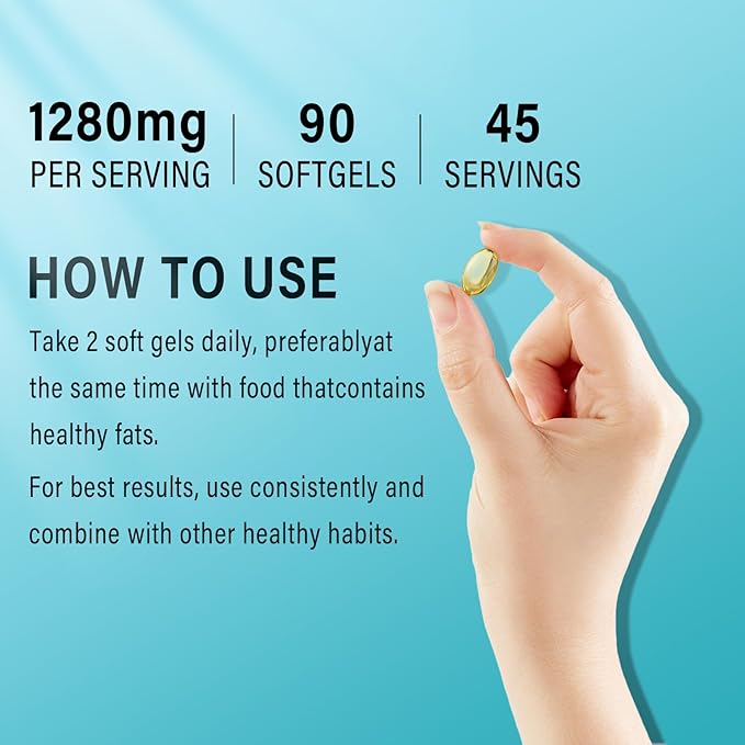 Omega 3 Fish Oil Supplements,Triple Strength Omega 3 Nutritional Supplement with 650mg EPA 450mg DHA Per Serving - Brain, Eye, Heart & Immune Health Support - 90 Softgels (45 Serv)