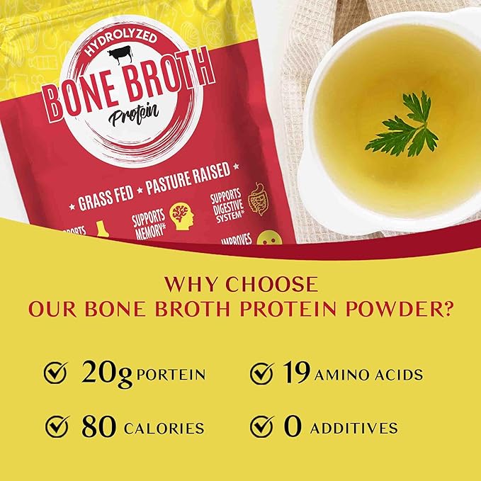 Zammex Bone Broth Packets-20g Collagen Protein-Beef Bone Broth Powder to Go-30 Travel Stick Packets-Supports Skin Nails Joints, Gut Health | Gluten-Free |Keto & Paleo Friendly (15 Servings)