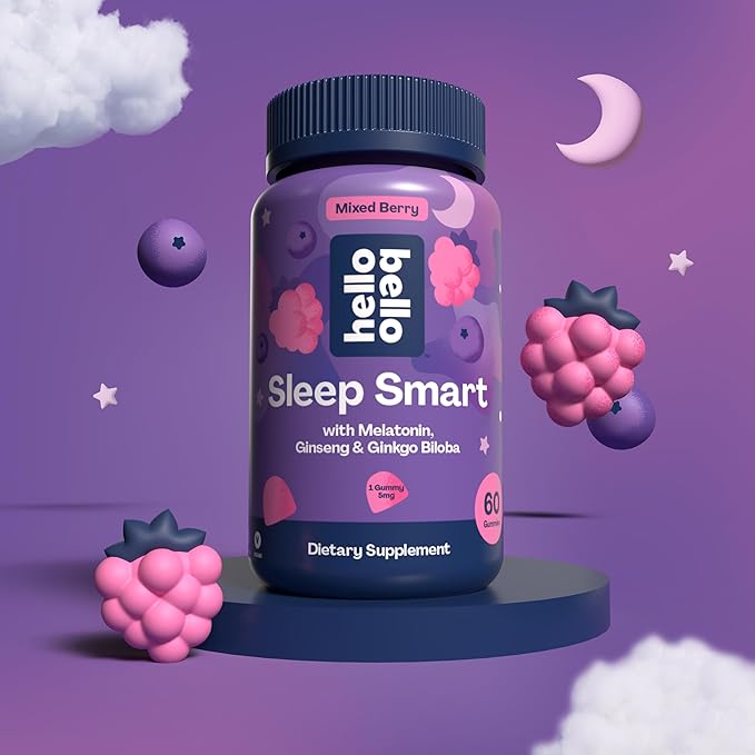 Hello Bello Adult Sleep Smart Vegan Gummies with 5mg Melatonin – Mixed Berry - 60ct