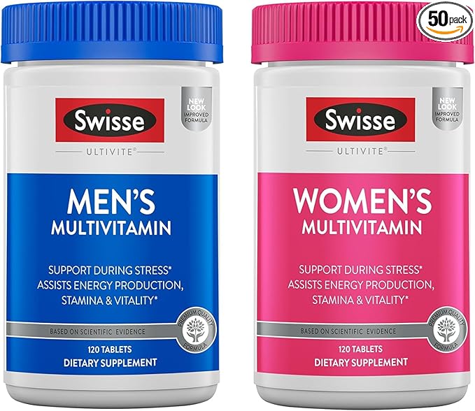 Swisse Daily Multivitamin for Men & Women Bundle Combo Pack | Supports Healthy Energy, Stress Relief, Mental Clarity & Performance, Immunity, and Heart Health