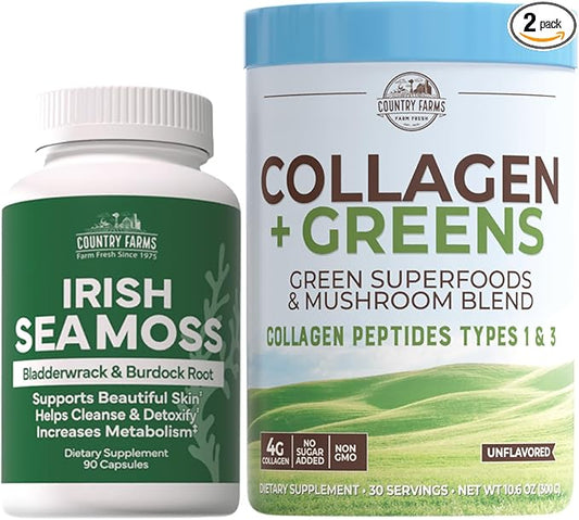 COUNTRY FARMS ‘Beauty Pack Collagen + Greens Irish Sea Moss, Collagen for Skin, Hair Growth, Nails & Joints, Ultimate Beauty Support Gift, Pack of 2