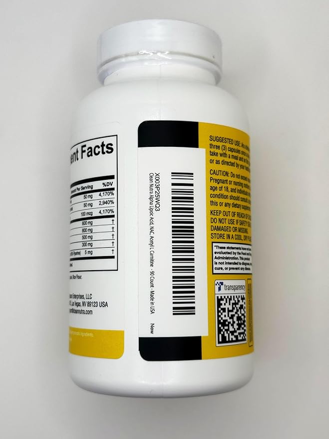 Alpha Lipoic Acid 600mg N-Acetyl Cysteine 600mg Acetyl L-Carnitine 500mg Benfotiamine 300mg - Nerve Support Supplement for Women and Men with Vitamin B1, B6 & B12 - Made in USA 90 Caps