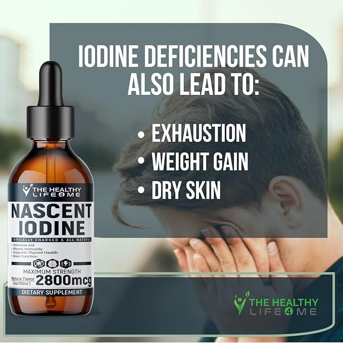 Nascent Iodine Organic | 2800mcg | Potassium Iodide | Iodine Supplement | Iodine Drops | Vegan | Clear Color | Large 2oz