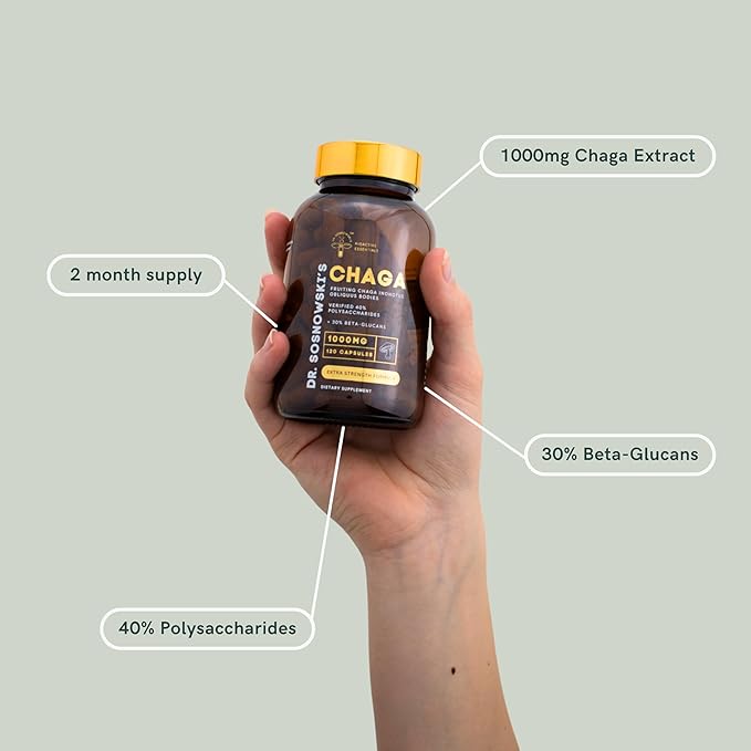 Dr Sosnowski's BioActive Chaga Mushroom Capsules | 1000mg High Strength Chaga Extract for Daily Support (120 Capsules)