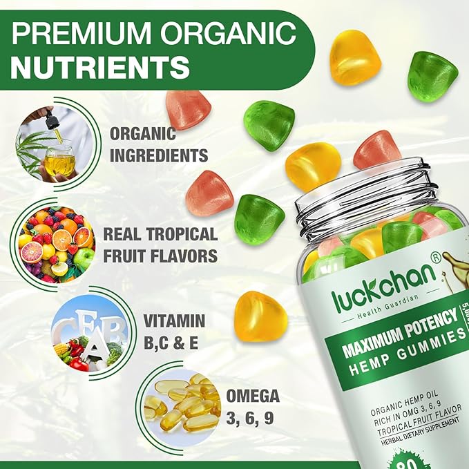 Hemp Gummies for Sleep, Pain, Relax, Calm - High Potency Hemp Oil Infused Gummy Bears -Fruity Flavors - 100% Natural Omega Hemp Edibles (2 Pack)