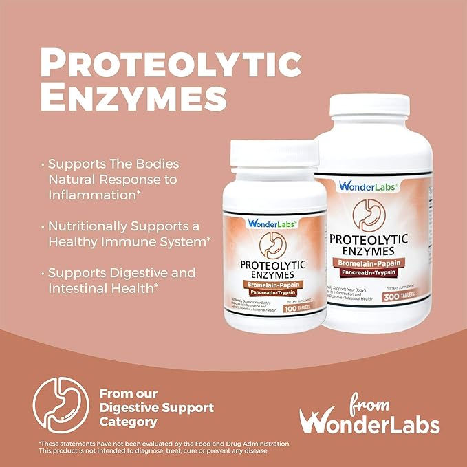 Proteolytic Enzymes | Bromelain Papain Pancreatin Trypsin 550 mg Total with Standardized Amylase, Lipase, and Protease, 300 Tablets