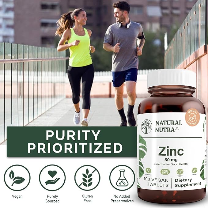 Natural Nutra Zinc Gluconate 50mg Supplement for Immune Support, Promotes Skin Health, Provides Ease From Flu & Cold, Boost Learning & Memory, Enhance Taste & Smell, Gluten Free 50mg 100 Vegan Tablets