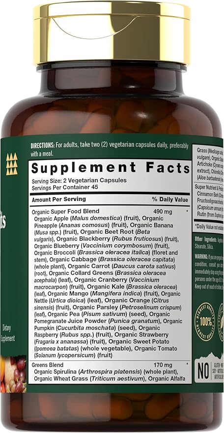 Tahoe Nutritionals Super Fruits and Veggies Capsules | 90 Count | Vegetarian, Non-GMO and Gluten Free Supplement