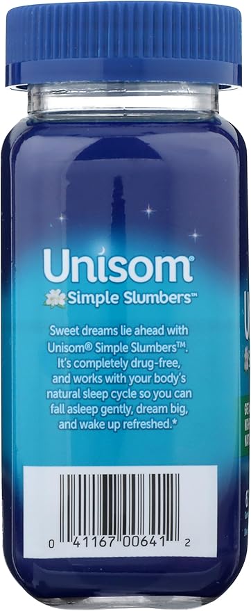 Unisom Simple Slumbers Drug Free Sleep Aid Gummies Melatonin 5mg Midnight Raspberry, Purple, 60 Count