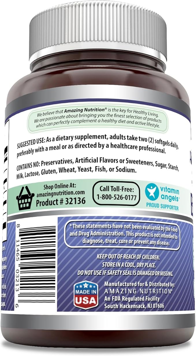 Amazing Formulas Borage Oil Supplement | 2000 Mg Per Serving | 180 Softgels | Non-GMO | Gluten-Free | Made in USA