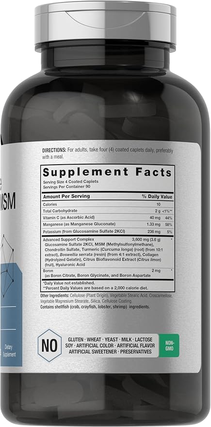 Horbäach Glucosamine Chondroitin MSM | 3600 mg | 360 Caplets | Advanced Formula with Turmeric | Non-GMO, Gluten Free