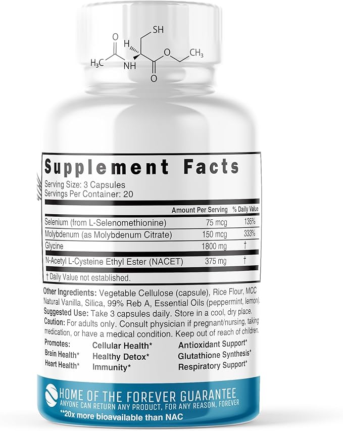 Nature's Fusions NAC Ethyl Ester + Glycine - Extra Strength 375mg - NACET 1800mg - 20x More Bioavailable Than GlyNAC - N-acetylcysteine - Anti Aging Supplement, Boost Glutathione (60 Capsule)