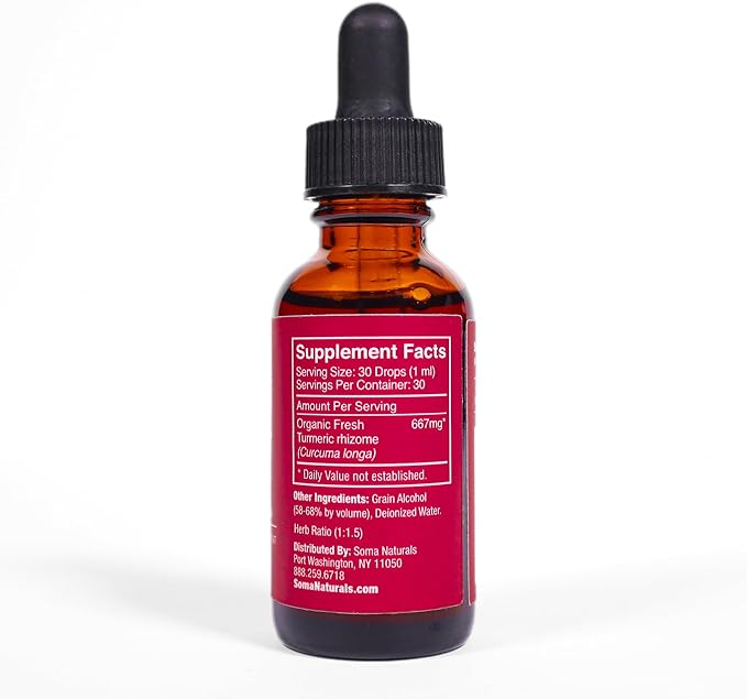 Organic Turmeric Liquid Extract, Curcumin Drops for Joint & Skin, Helps Immune Function & Clarity, Non-GMO, Gluten-Free, 1fl oz, 30ml