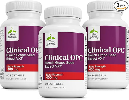 Terry Naturally Clinical OPC Extra Strength - Cardiovascular Health & Focus Support - Supplement with Grape Seed Extract - Immune Support Supplement - 60 Softgels (Pack of 3)