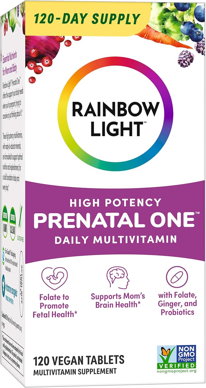 Rainbow Light High-Potency Prenatal One Multivitamin, Prenatal Health Multivitamin Supports Mom's Health and Baby's Development, With Vitamin C, Vegan, 120 Count